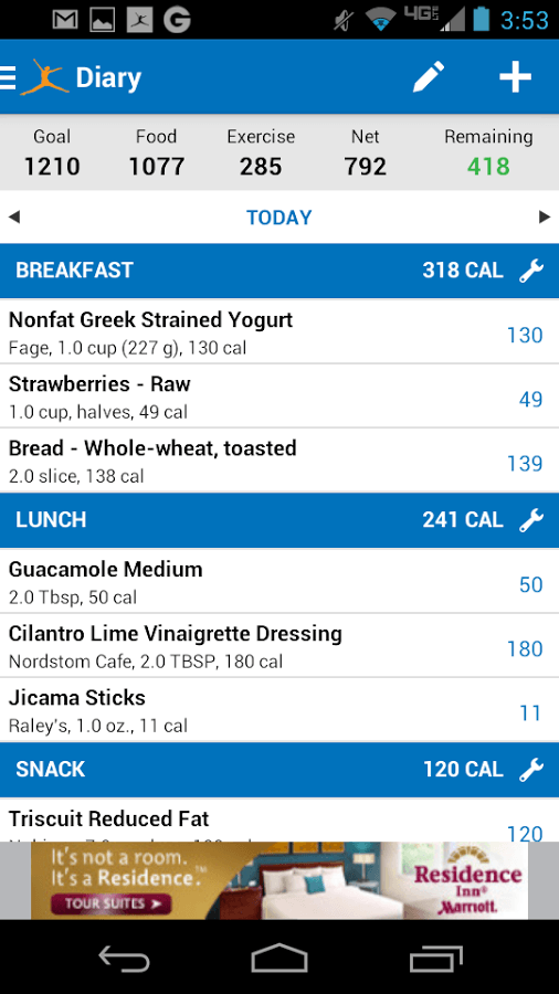MyFitnessPal kaloriteller for Android
